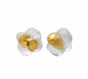 Clear CZ gold stud earrings displayed on a white background