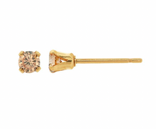 Load image into Gallery viewer, Champagne CZ gold stud earrings displayed on a white background