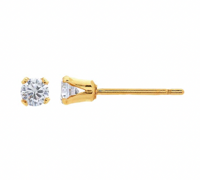 Clear CZ Gold stud earrings displayed on a white background
