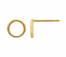 Load image into Gallery viewer, Gold open circle stud earring displayed on a white background