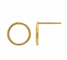 Load image into Gallery viewer, Gold open circle stud earring displayed on a white background