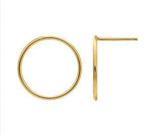 Gold open circle stud earring displayed on a white background