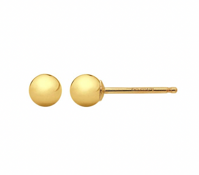 Gold Ball stud earrings displayed on a white background